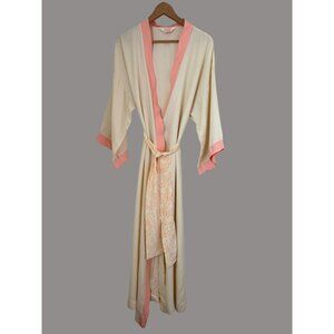 Vintage IMPERIAL GARDEN KIMONO Peach & Cream Belted Robe Women's Sz L UNION MADE